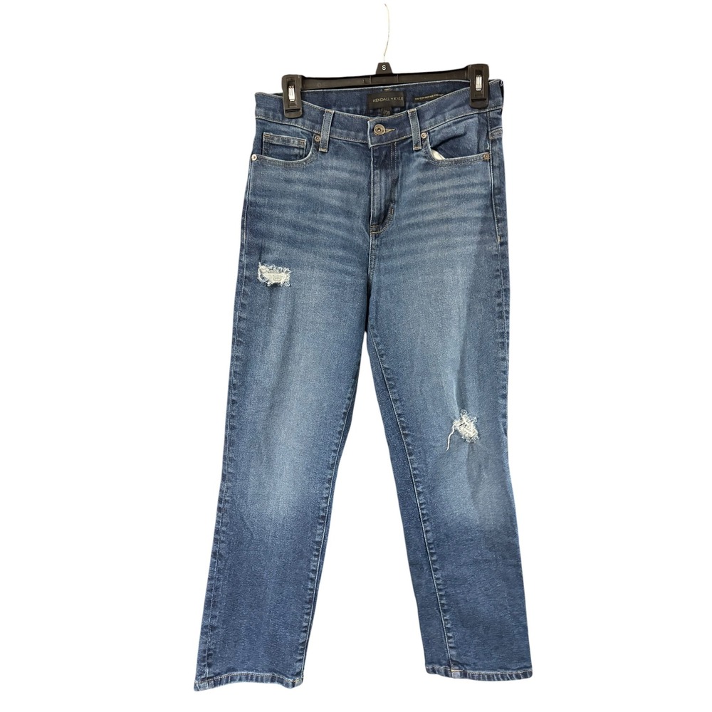 Kendall + Kylie The Icon High Rise Straight Distressed Jeans Blue Size 7/28